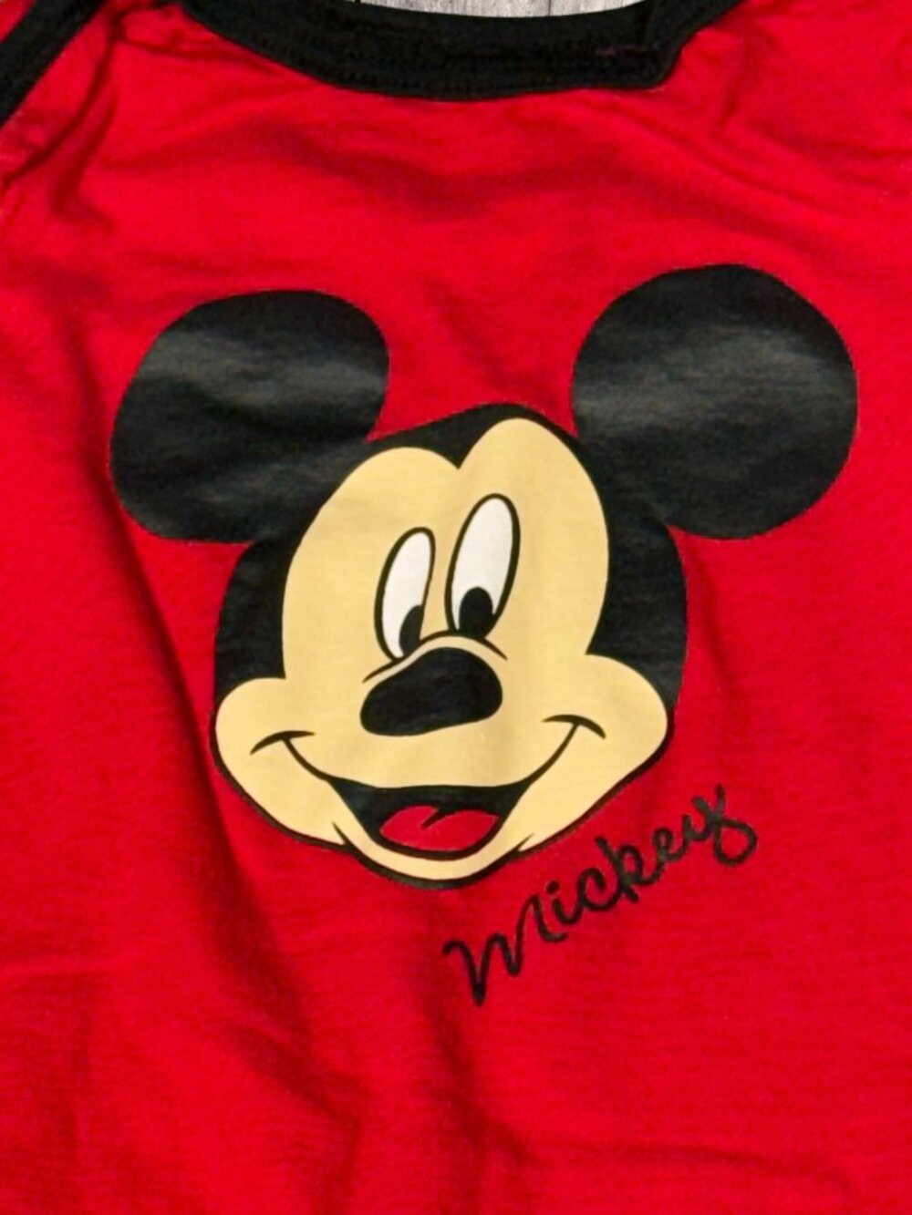 Disney Mickey Mouse Red Graphic Infant Baby Bodysuit Snap Bottom Footies 3/6 M